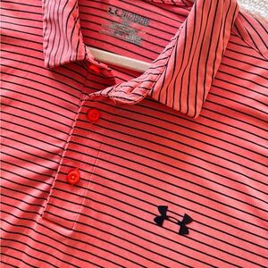 UNDER ARMOUR Coral & Black Striped Golf Polo Shirt